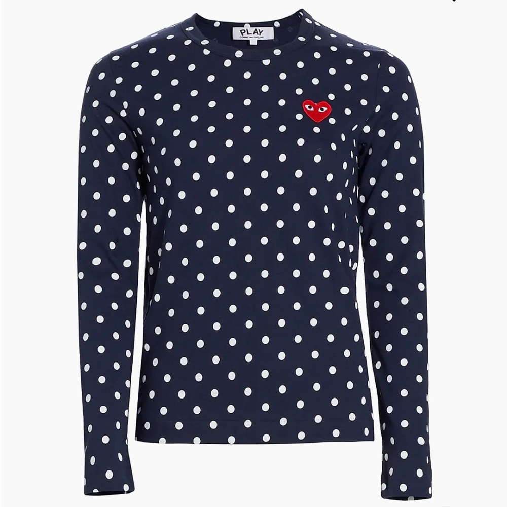 Comme des Garçons PLAY navy and white polka dot tee shirt